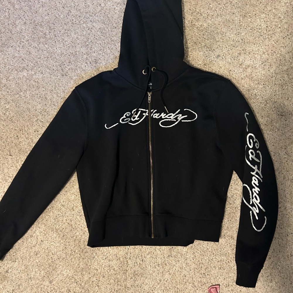 Ed Hardy Black Zip Up (Cropped)